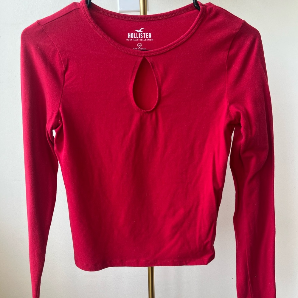 Hollister Red Crop Blouse with Key Hole Cut Out